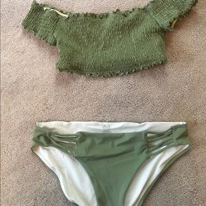 Olive Green Off The Shoulder PINK bikini